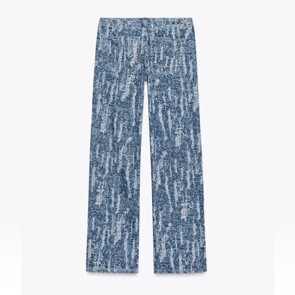 Zara Blue Patterned Wide-Leg Jeans